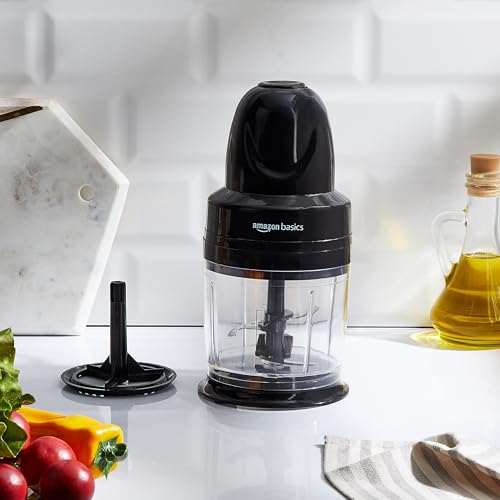 Amazon Basics 300 Watts Wired Electric Chopper with 4-Leaf Rust-Resistant Blades and Unbreakable 830 ml (Black) Amazon Basics 300 Watts Wired Electric Chopper with 4-Leaf Rust-Resistant Blades and Unbreakable 830 ml (Black)