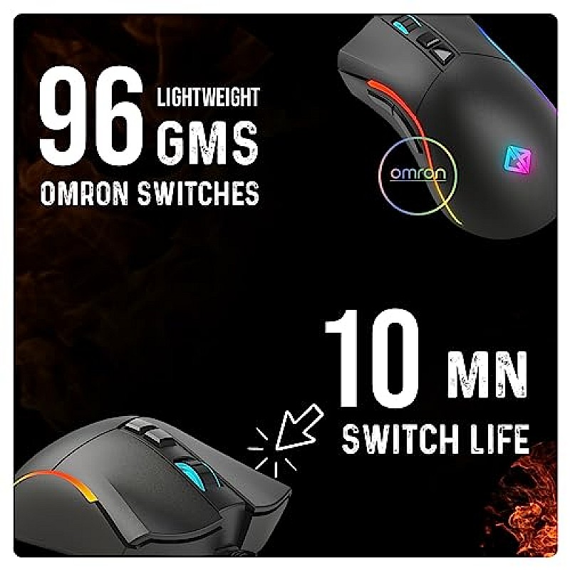 Cosmic Byte Hellfire RGB Wireless Gaming Mouse, Dual Mode, 8000 DPI, 500Hz Polling, Pixart 3104 Sensor (Black)