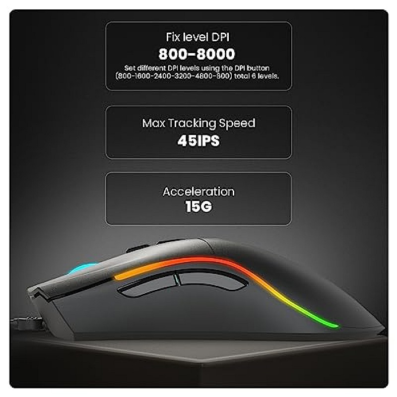 Cosmic Byte Hellfire RGB Wireless Gaming Mouse, Dual Mode, 8000 DPI, 500Hz Polling, Pixart 3104 Sensor (Black)