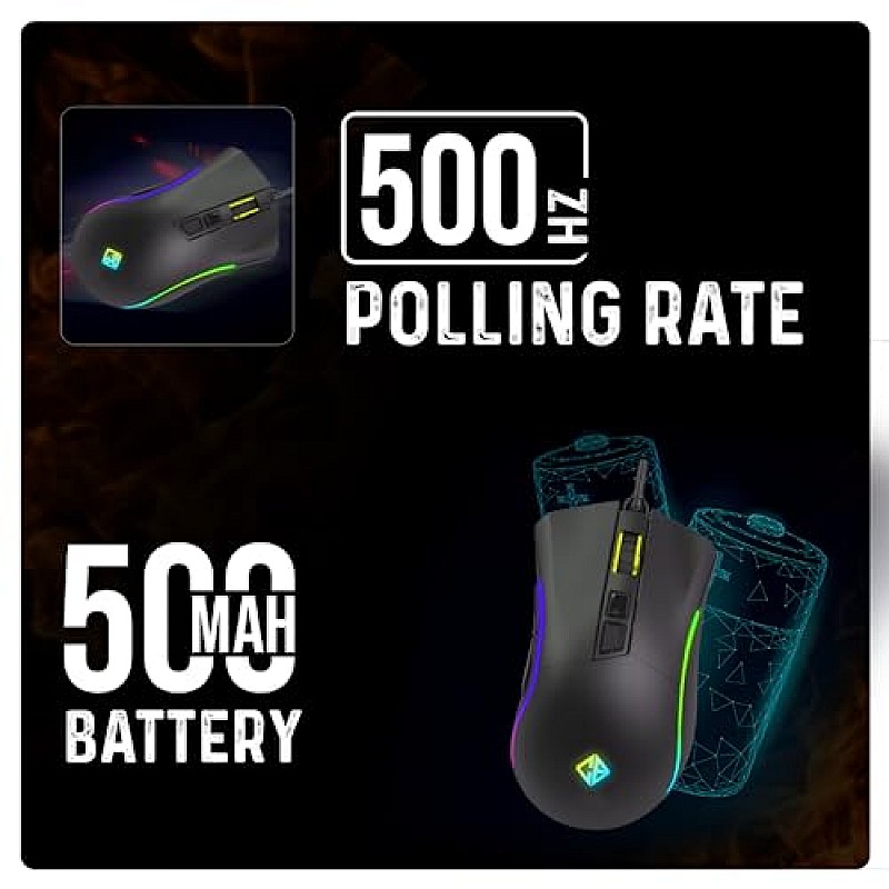 Cosmic Byte Hellfire RGB Wireless Gaming Mouse, Dual Mode, 8000 DPI, 500Hz Polling, Pixart 3104 Sensor (Black)