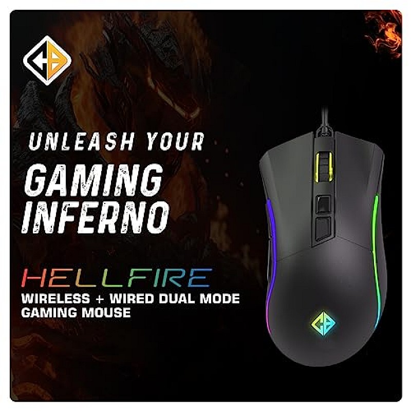 Cosmic Byte Hellfire RGB Wireless Gaming Mouse, Dual Mode, 8000 DPI, 500Hz Polling, Pixart 3104 Sensor (Black)