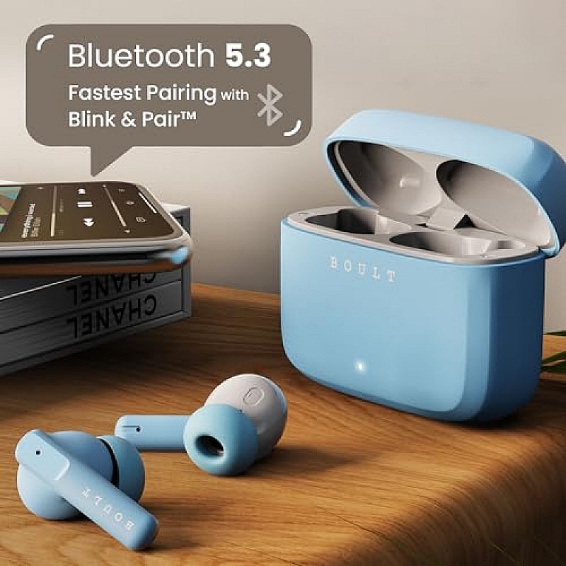 Boult Audio Z60 Truly Wireless in Ear Earbuds with 60H Playtime, 4 Mics ENC (Powder Blue)