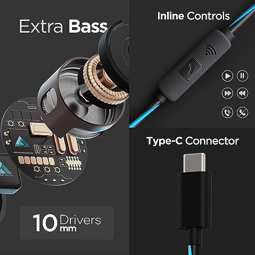 Boult Audio X1 Pro Wired Earphones with Type-C Port, (Black)