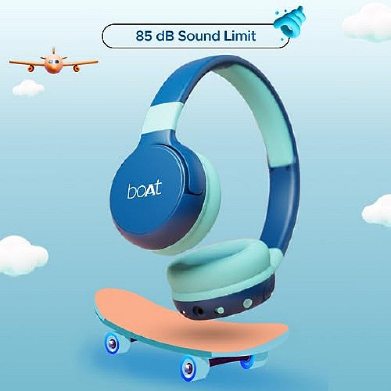 boAt Rockid Rush Wireless Headphones for Kids with Up to 10 hrs Playtime, 30mm Tuned Drivers, Bluetooth (Aqua)