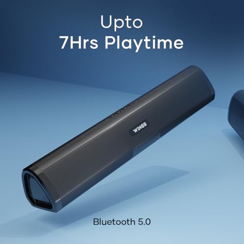 Wings Centerstage 210, 20W Soundbar, with 5.0 Bluetooth, Aux Input,7 Hours Playtime and 2500mAh Battery Capacity, Wireless Speakers Wings Centerstage 210, 20W Soundbar, with 5.0 Bluetooth, Aux Input,7 Hours Playtime and 2500mAh Battery Capacity, Wireless Speakers