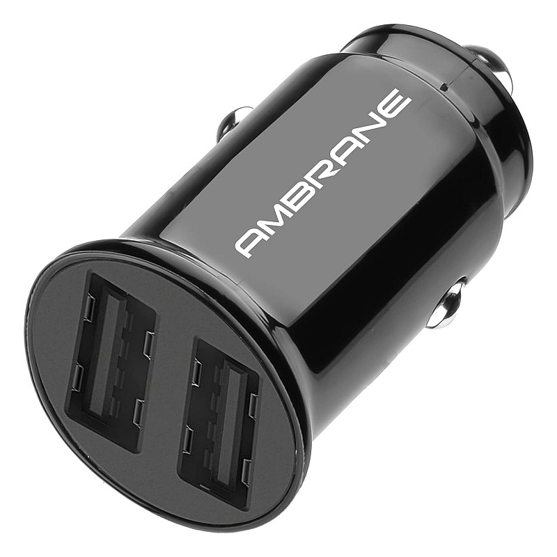 Ambrane 2.4A Dual Port Car Charger for All Smartphones (ACC-56, Black), USB