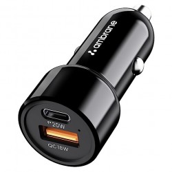 Ambrane 38W Fast Car Charger with Dual Output, Quick Charge 3.0 and Power Delivery, Type-C  (RAAP C38 A, Black)