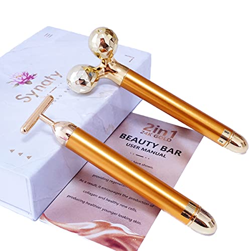 Synaty 2In1 Battery Powered Vibration Massager, T-Shaped Beauty Bar and V- Shaped Bar, For Face And Body (Golden) Synaty 2In1 Battery Powered Vibration Massager, T-Shaped Beauty Bar and V- Shaped Bar, For Face And Body (Golden)