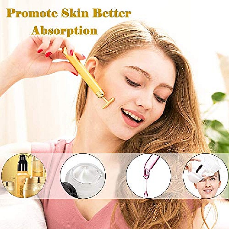 Synaty 2In1 Battery Powered Vibration Massager, T-Shaped Beauty Bar and V- Shaped Bar, For Face And Body (Golden)