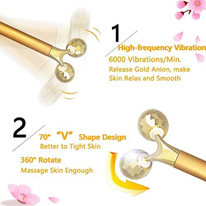 Synaty 2In1 Battery Powered Vibration Massager, T-Shaped Beauty Bar and V- Shaped Bar, For Face And Body (Golden)