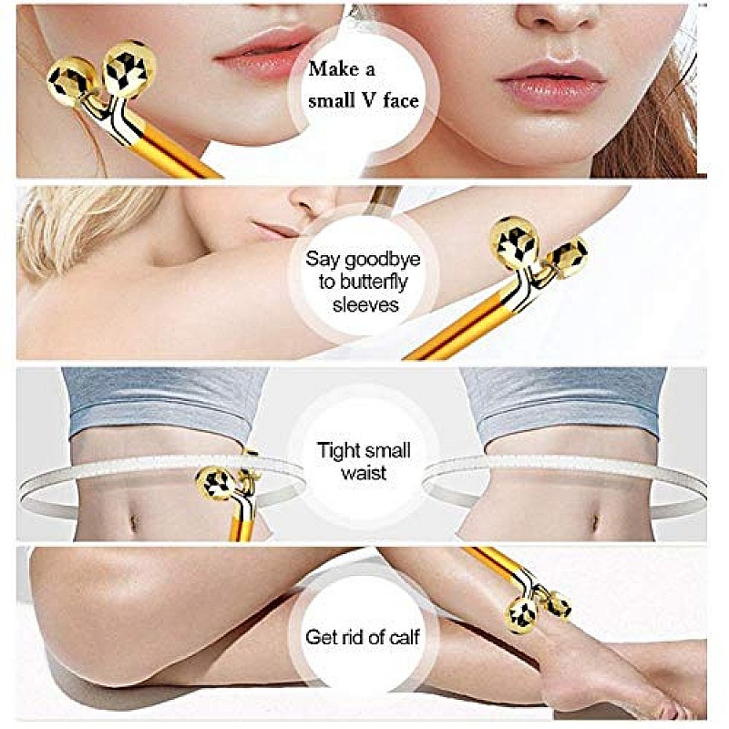 Synaty 2In1 Battery Powered Vibration Massager, T-Shaped Beauty Bar and V- Shaped Bar, For Face And Body (Golden)