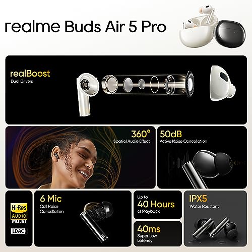 realme Buds Air 5 Pro Truly Wireless in-Ear Earbuds with 50dB ANC Upto 40Hrs Battery Sunrise Beige realme Buds Air 5 Pro Truly Wireless in-Ear Earbuds with 50dB ANC Upto 40Hrs Battery Sunrise Beige