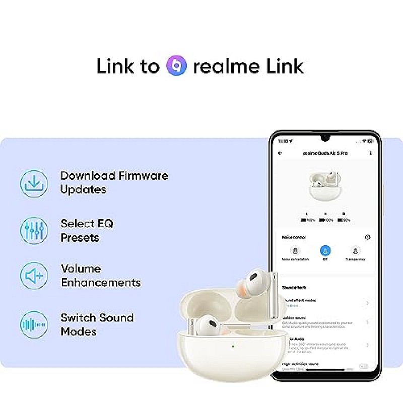 realme Buds Air 5 Pro Truly Wireless in-Ear Earbuds with 50dB ANC Upto 40Hrs Battery Sunrise Beige