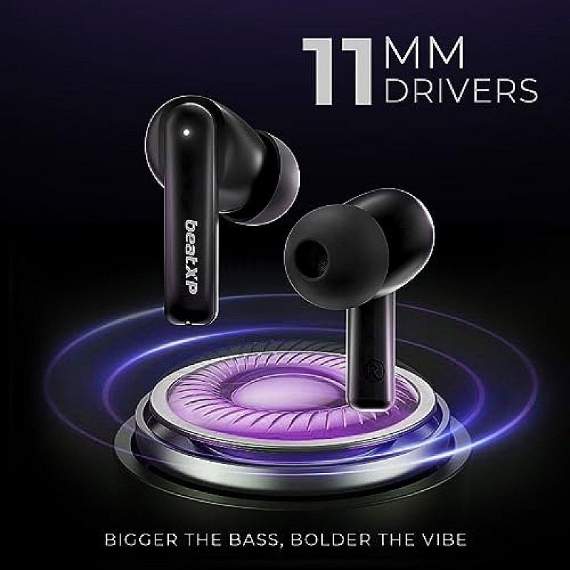 beatXP Vibe XPods Bluetooth True Wireless Ear buds with 60H Playtime, Quad Mic ENC, Gaming Mode Black