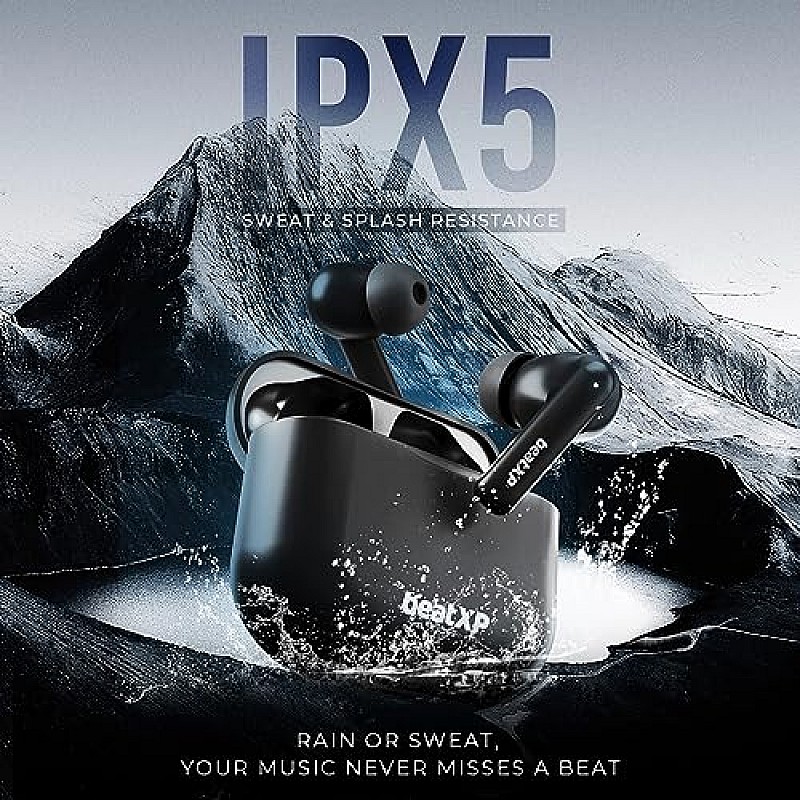 beatXP Vibe XPods Bluetooth True Wireless Ear buds with 60H Playtime, Quad Mic ENC, Gaming Mode Black