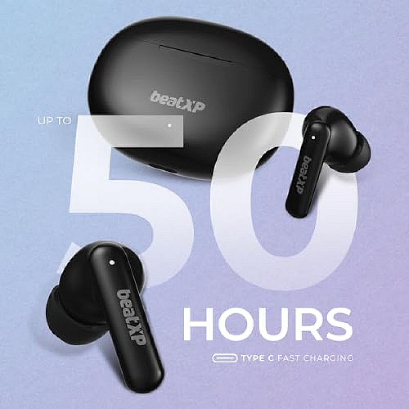 beatXP Tune XPods Bluetooth True Wireless in Ear Buds with 50H Playtime, Quad Mic ENC (Black)