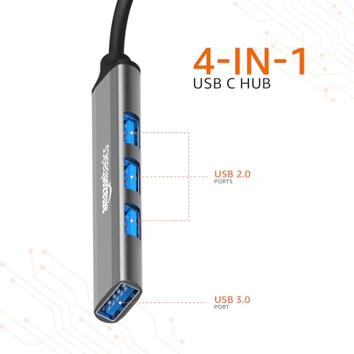 Amazon Basics 4-in-1 Hub Multiport Adapter, USB Type-C with Aluminium Shell Amazon Basics 4-in-1 Hub Multiport Adapter, USB Type-C with Aluminium Shell