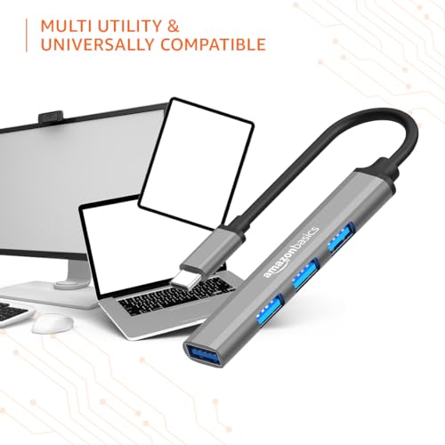 Amazon Basics 4-in-1 Hub Multiport Adapter, USB Type-C with Aluminium Shell Amazon Basics 4-in-1 Hub Multiport Adapter, USB Type-C with Aluminium Shell