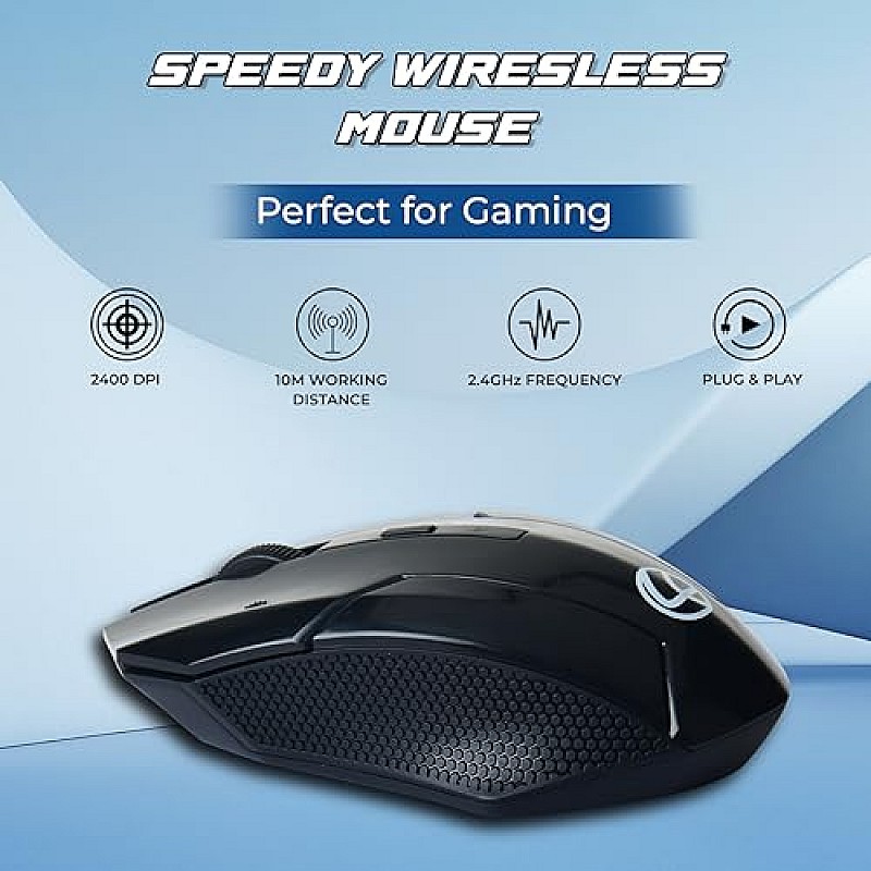 LAPCARE Speedy Wireless Gaming Mouse Upto 2400 DPI Sensor | Plug & Play | 10m Working Distance  (Black) 