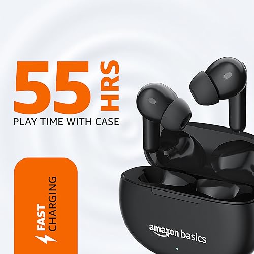 Amazon Basics True Wireless in-Ear Earbuds with Mic, Touch Control, IPX5 Water (Black) Amazon Basics True Wireless in-Ear Earbuds with Mic, Touch Control, IPX5 Water (Black)