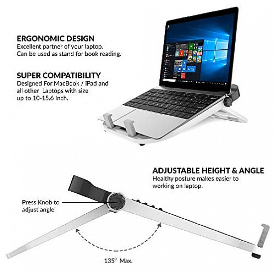 GIZGA essentials Portable Laptop Stand, Multi-Functional Foldable Stand for Laptop/MacBook, White