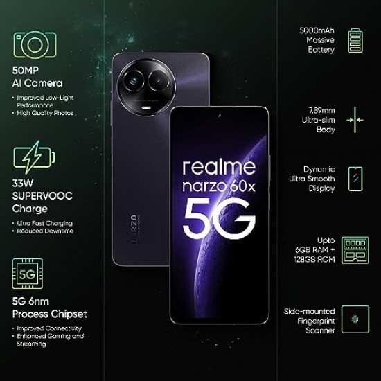Realme Narzo 60X 5G (Nebula Purple 4GB, 128GB Storage) Refurbished