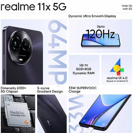 Realme 11x 5G (Midnight Black, 6GB RAM, 128GB Storage) Refurbished