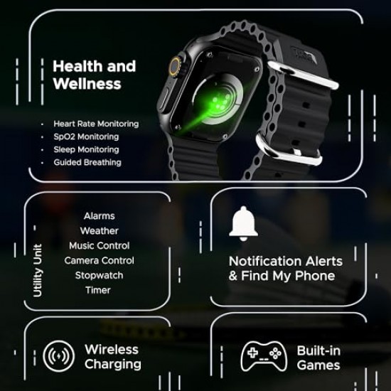 boAt Wave Elevate Pro 1.96 AMOLED Display BT Calling Coins Rugged Metal Body Smart Watch for Men And Women Active Black