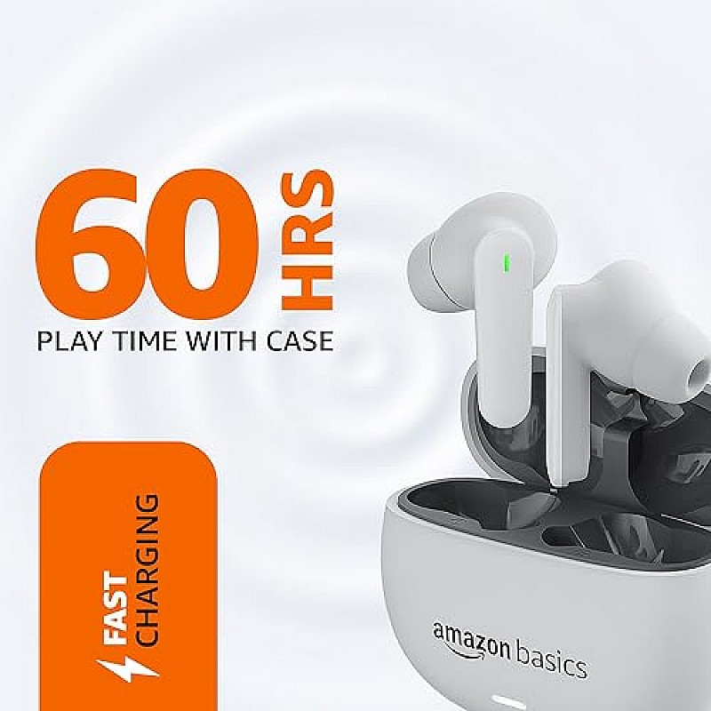 Amazon Basics True Wireless in-Ear Earbuds with Mic Touch Control IPX5  White