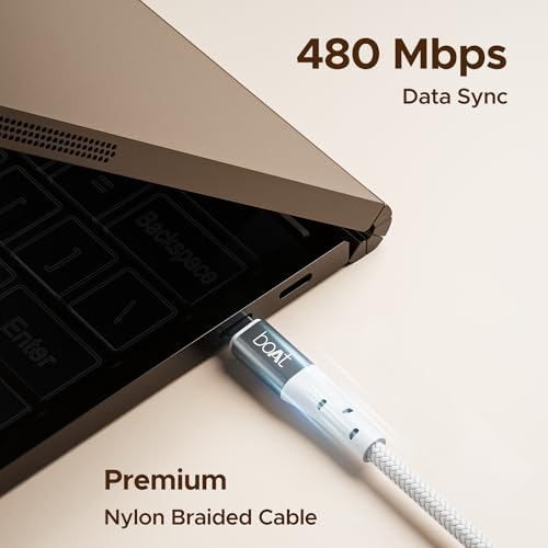 boAt Type-C C300 Tangle-Free Cable 480mbps Data Transmission White boAt Type-C C300 Tangle-Free Cable 480mbps Data Transmission White