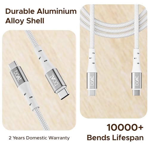 boAt Type-C C300 Tangle-Free Cable 480mbps Data Transmission White boAt Type-C C300 Tangle-Free Cable 480mbps Data Transmission White