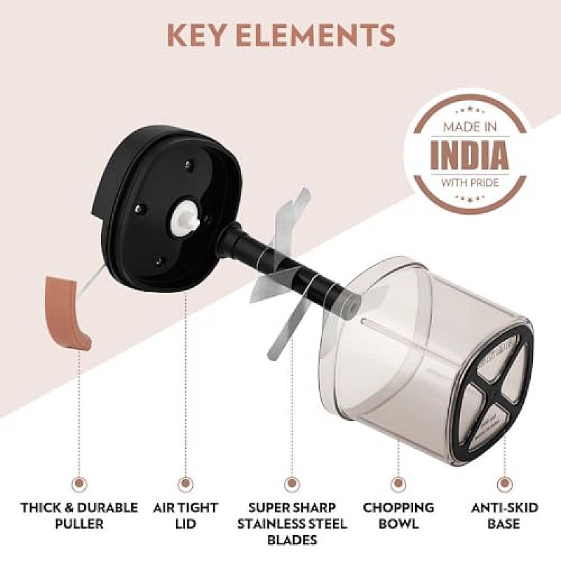 Borosil EazyPull Chopper with 6 Blades, Pull Chopper with Durable String 900 ml Chopping Bowl