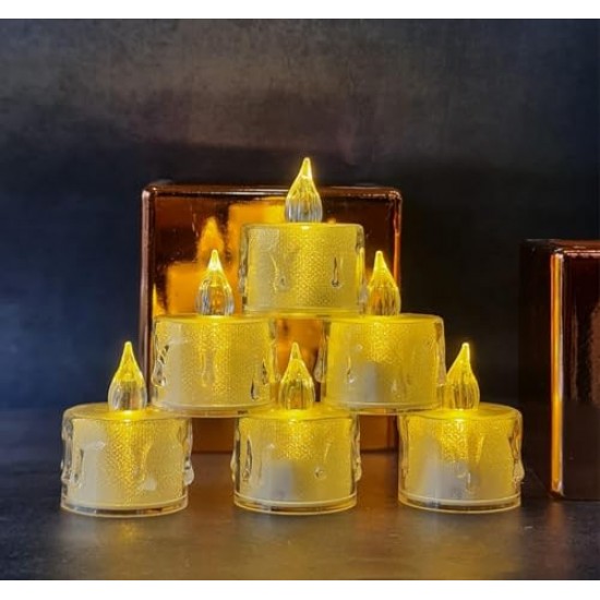 LAXMI Set of 6 Led Candles for Home Decoration Battery Operated Flameless Smokeless Electric Candle Acrylic Led Tea Light Gifts Festival | Transparent Artificial Decorative Birthday Lights 6 