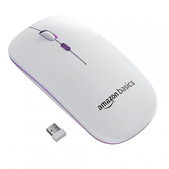 Amazon Basics Rechargeable Wireless Mouse with RGB LED Backlit 1600 DPI Ergonomic Mouse for Laptop, PC