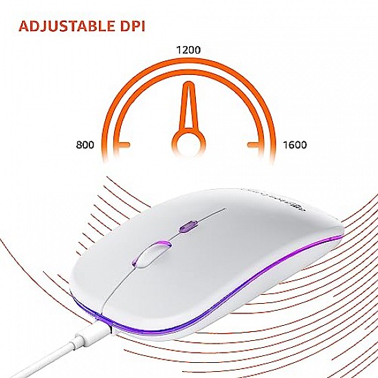 Amazon Basics Rechargeable Wireless Mouse with RGB LED Backlit 1600 DPI Ergonomic Mouse for Laptop, PC