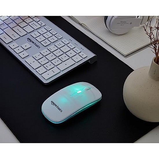 Amazon Basics Rechargeable Wireless Mouse with RGB LED Backlit 1600 DPI Ergonomic Mouse for Laptop, PC