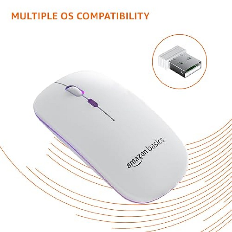 amazon basics Rechargeable Wireless Mouse with RGB LED Backlit 1600 DPI Ergonomic Mouse 