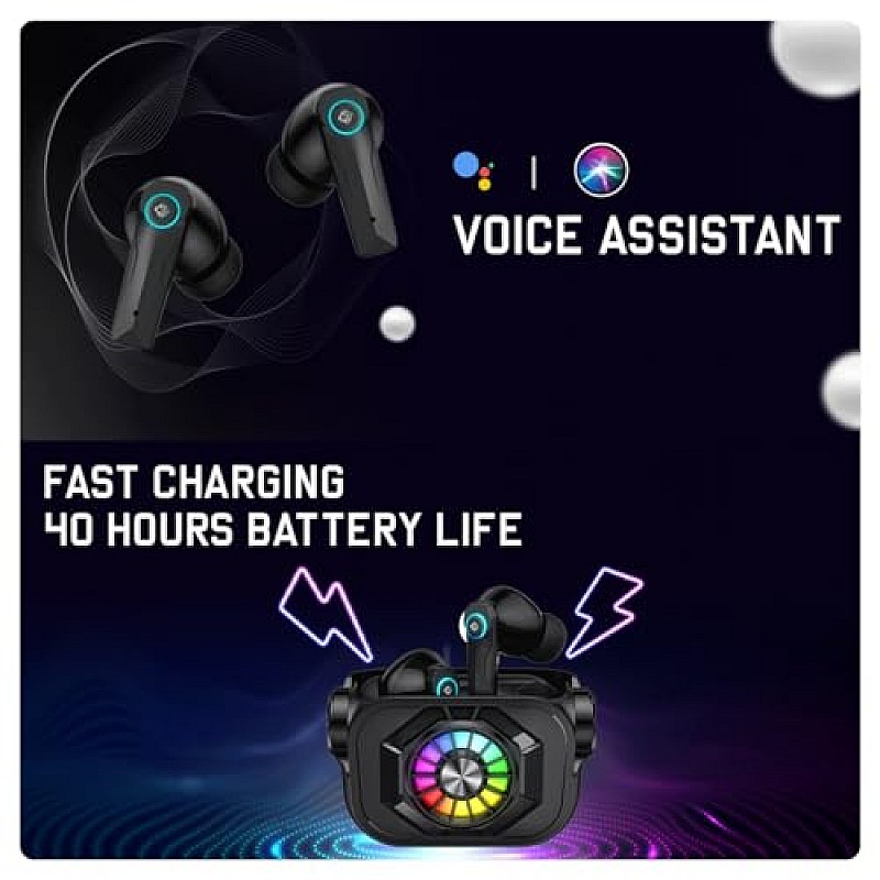 Cosmic Byte CosmoBuds X50 True Wireless Earbuds (TWS), BT 5.3 RGB, 40Hrs, ENC, DNS Quad Mics, IPX5, Voice Assistant (Black)