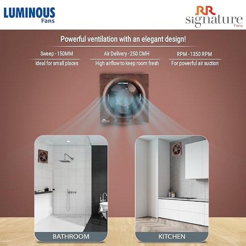 RR Signature (Previously Luminous) Vento Deluxe 150 MM Exhaust Fan For Bathroom, Kitchen with Strong Air Suction Marble Brown