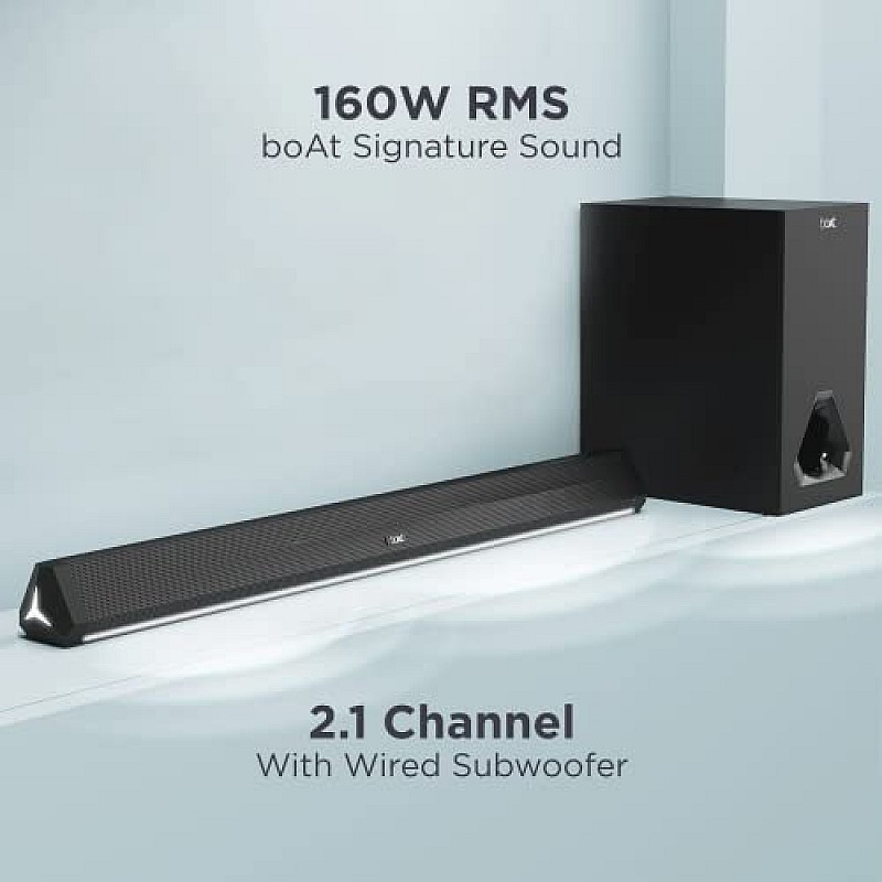 boAt Aavante Bar Rhythm Soundbar with 60W RMS Signature Sound, 2.0 Channel, Multi-Connectivity Modes Carbon Black