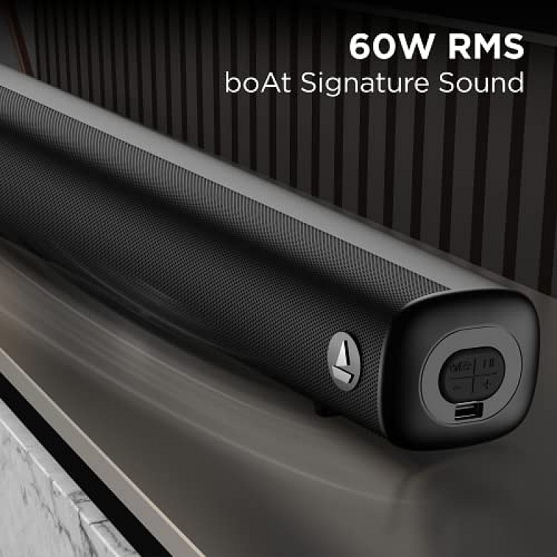 boAt Aavante Bar Rhythm Soundbar with 60W RMS Signature Sound, 2.0 Channel, Multi-Connectivity Modes Carbon Black