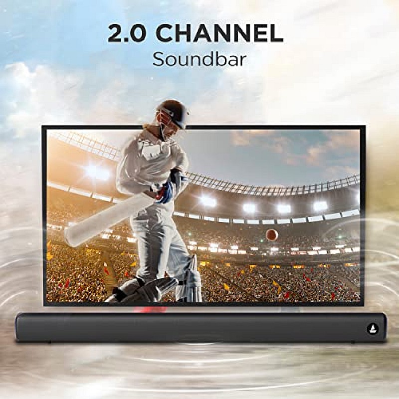 boAt Aavante Bar Rhythm Soundbar with 60W RMS Signature Sound, 2.0 Channel, Multi-Connectivity Modes Carbon Black