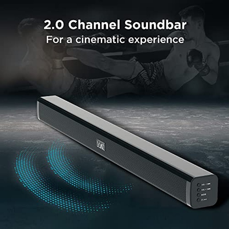 boAt Aavante Bar Rhythm Soundbar with 60W RMS Signature Sound, 2.0 Channel, Multi-Connectivity Modes Carbon Black