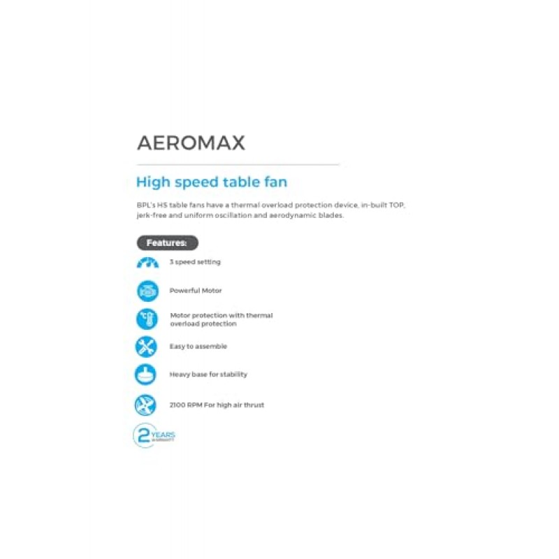 BPL AEROMAX High Speed Table Fan White Grey color