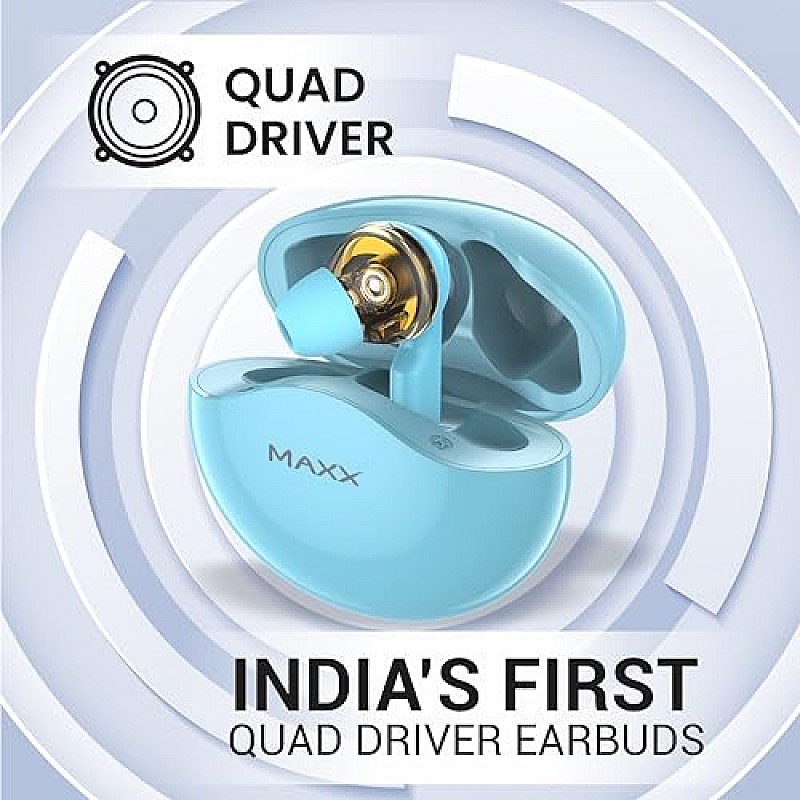 Maxx PX60 Pro True Wireless Quad Driver Earbuds Up to 50Hrs Playtime Powder Blue