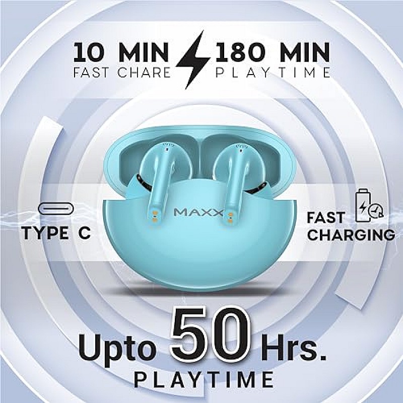 Maxx PX60 Pro True Wireless Quad Driver Earbuds Up to 50Hrs Playtime Powder Blue