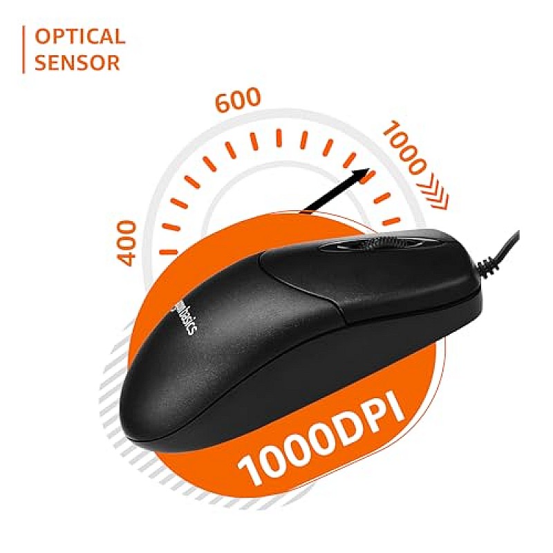 amazon basics Wired Mouse | 1000 DPI Optical Sensor | Plug and Play | Compatible with PC, Laptop (Black)