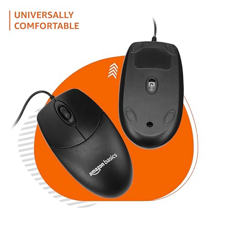 amazon basics Wired Mouse | 1000 DPI Optical Sensor | Plug and Play | Compatible with PC, Laptop (Black)