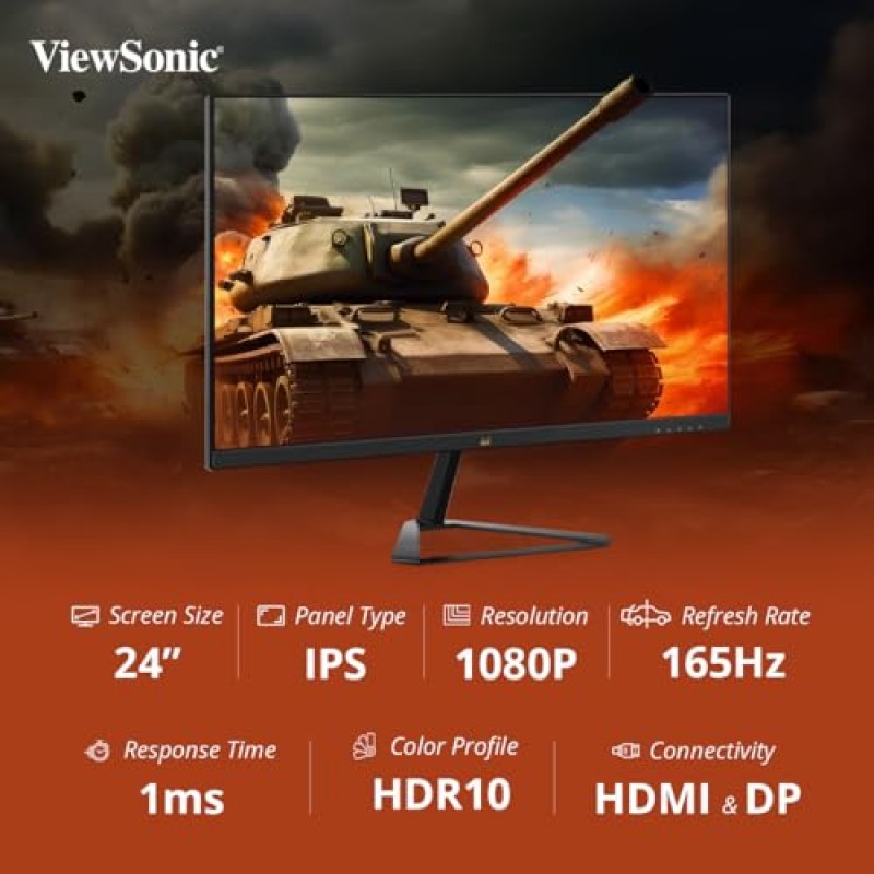 ViewSonic Gaming 27 Inch Full HD, IPS, 1Ms,165Hz Refresh Rate Monitor VX2779 Black