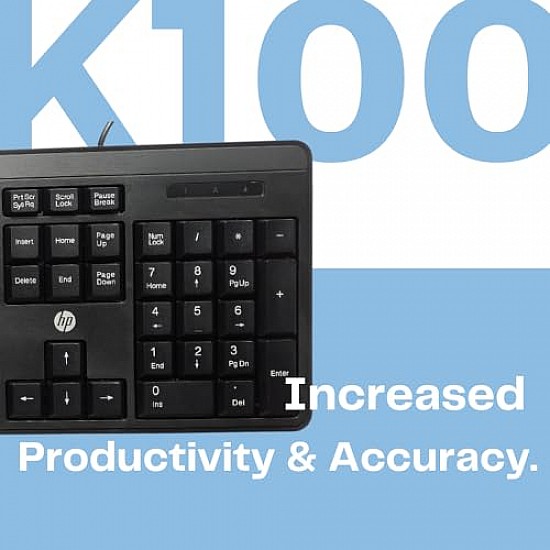 HP K100 Wired Keyboard, Quick, Comfy and Accurate, USB Plug & Play Setup,LED Indicators(7J4G1AA)